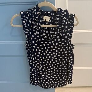 Kate Spade Navy and White Polka Dot Ruffle Blouse